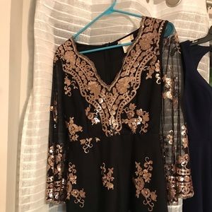 Black and gold cocktail dress